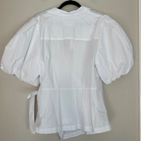 By Anthropologie Plus Size White Puffed Sleeve Wrap Top, Quiet Luxury, 1X NWT - Picture 4 of 7